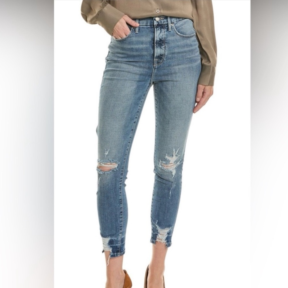 Good American Light Blue Distressed Cropped Jeans